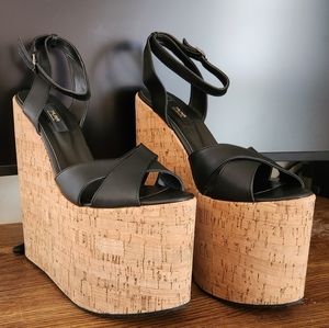 Womens cork & black wedge heel 8.5 inch heel size EU44